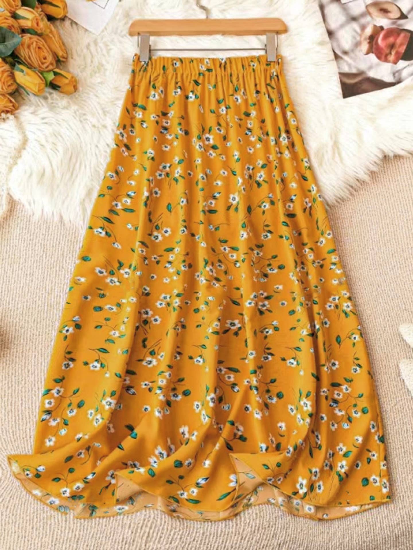 High Waist Slim Floral Maxi Skirt