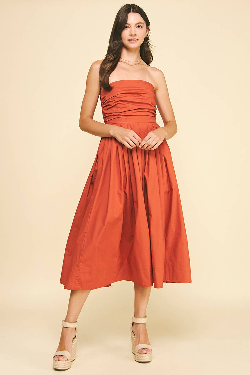 Shirring Detailed Sleeveless Midi Dress