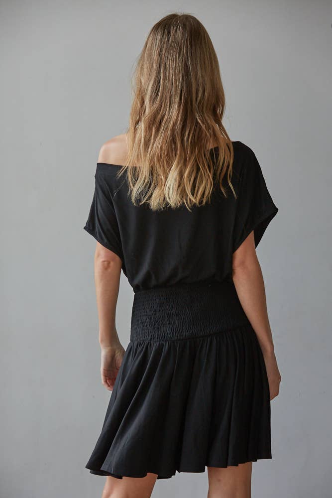 Knit Viscose Spandex Jersey Asymmetrical Neck Mini