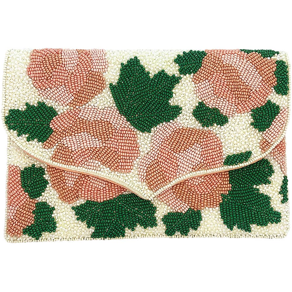 PEACH FLORAL BOUQUET BEADED CLUTCH