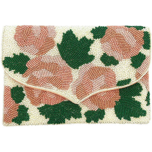 PEACH FLORAL BOUQUET BEADED CLUTCH