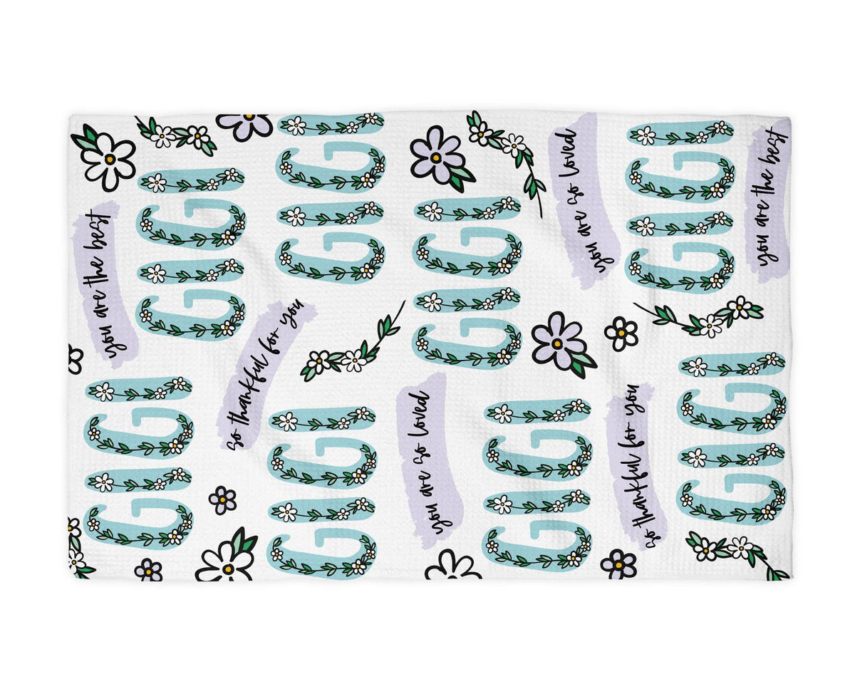 Grandmother Teal Floral Kitchen Towel