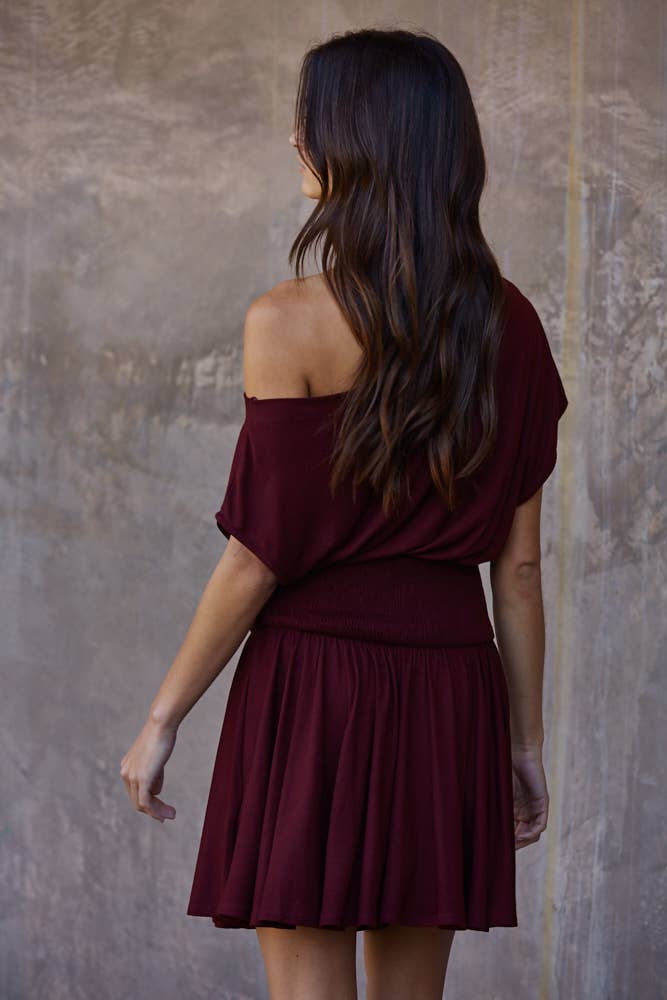 Knit Viscose Spandex Jersey Asymmetrical Neck Mini