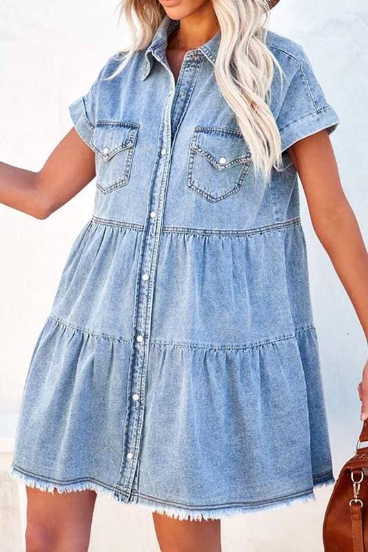 Chic Denim Button Front Dress for Everyday Boutique Styling