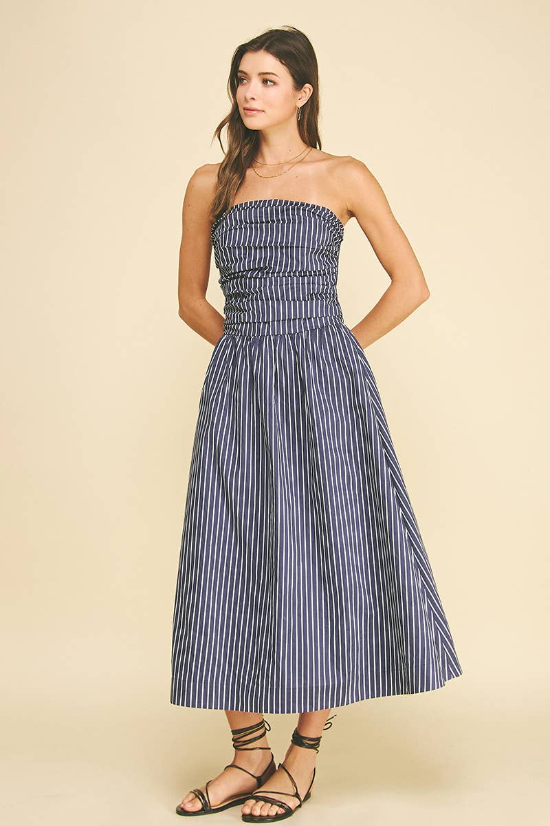 Striped Smocked Tube Midi Dress