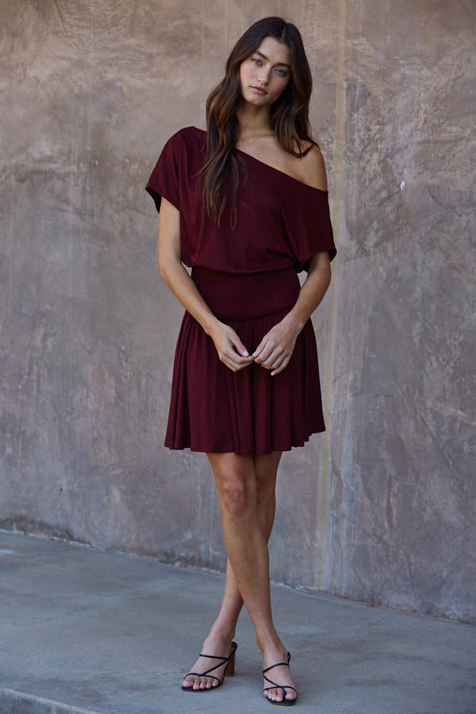 Knit Viscose Spandex Jersey Asymmetrical Neck Mini