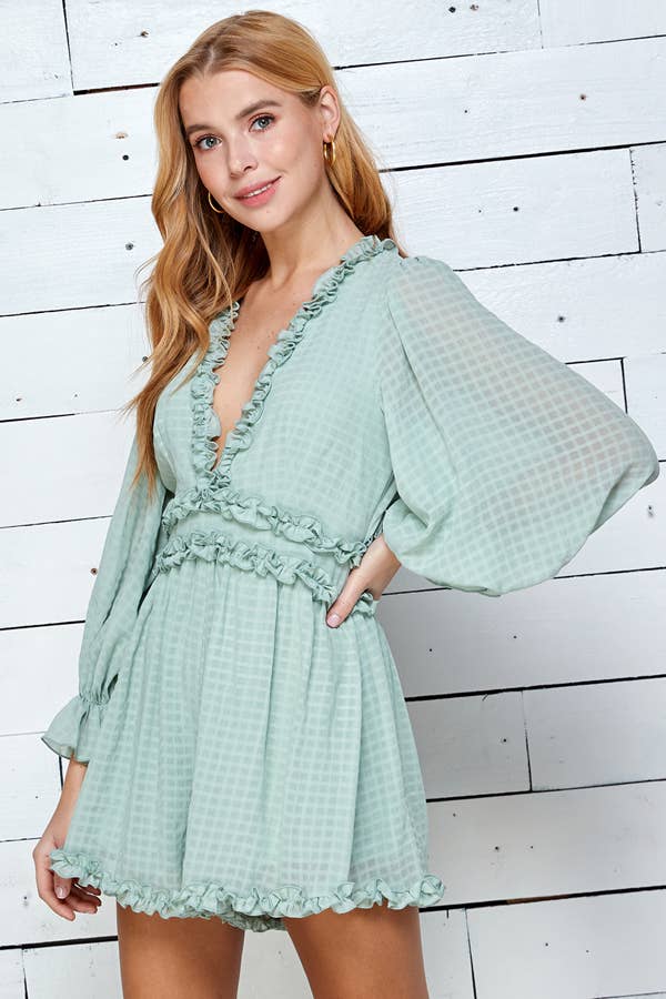 Three Quarter Sleeve Ruffle Romper