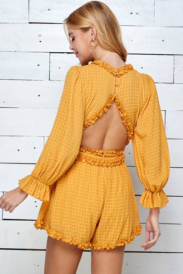 Three Quarter Sleeve Ruffle Romper