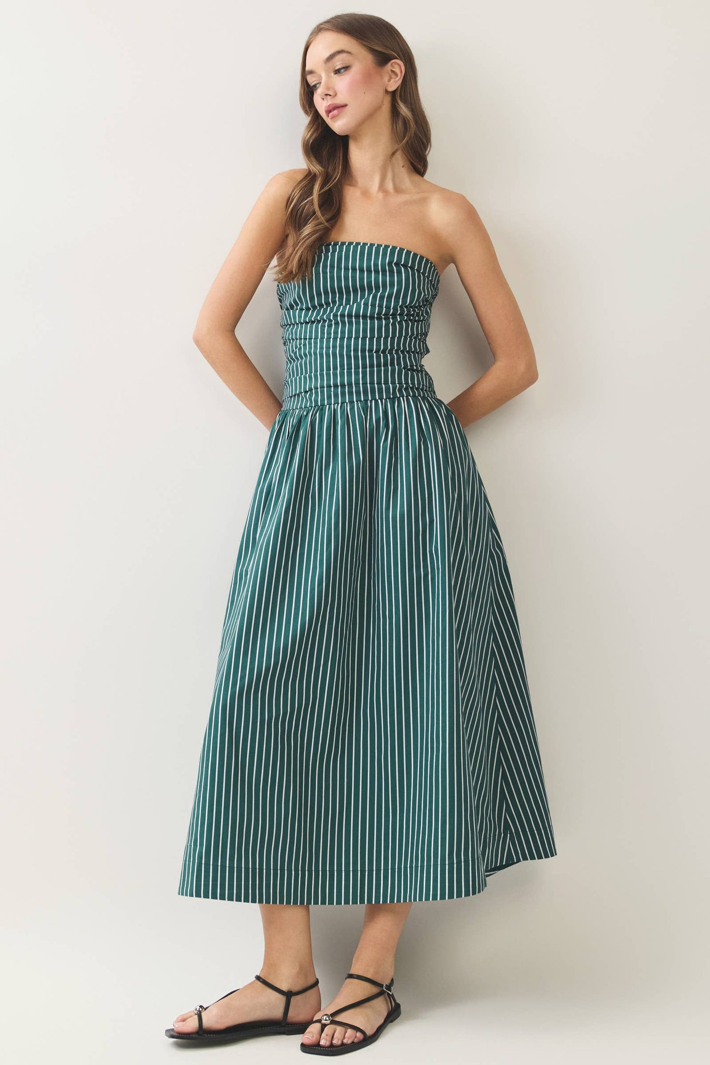 Striped Smocked Tube Midi Dress