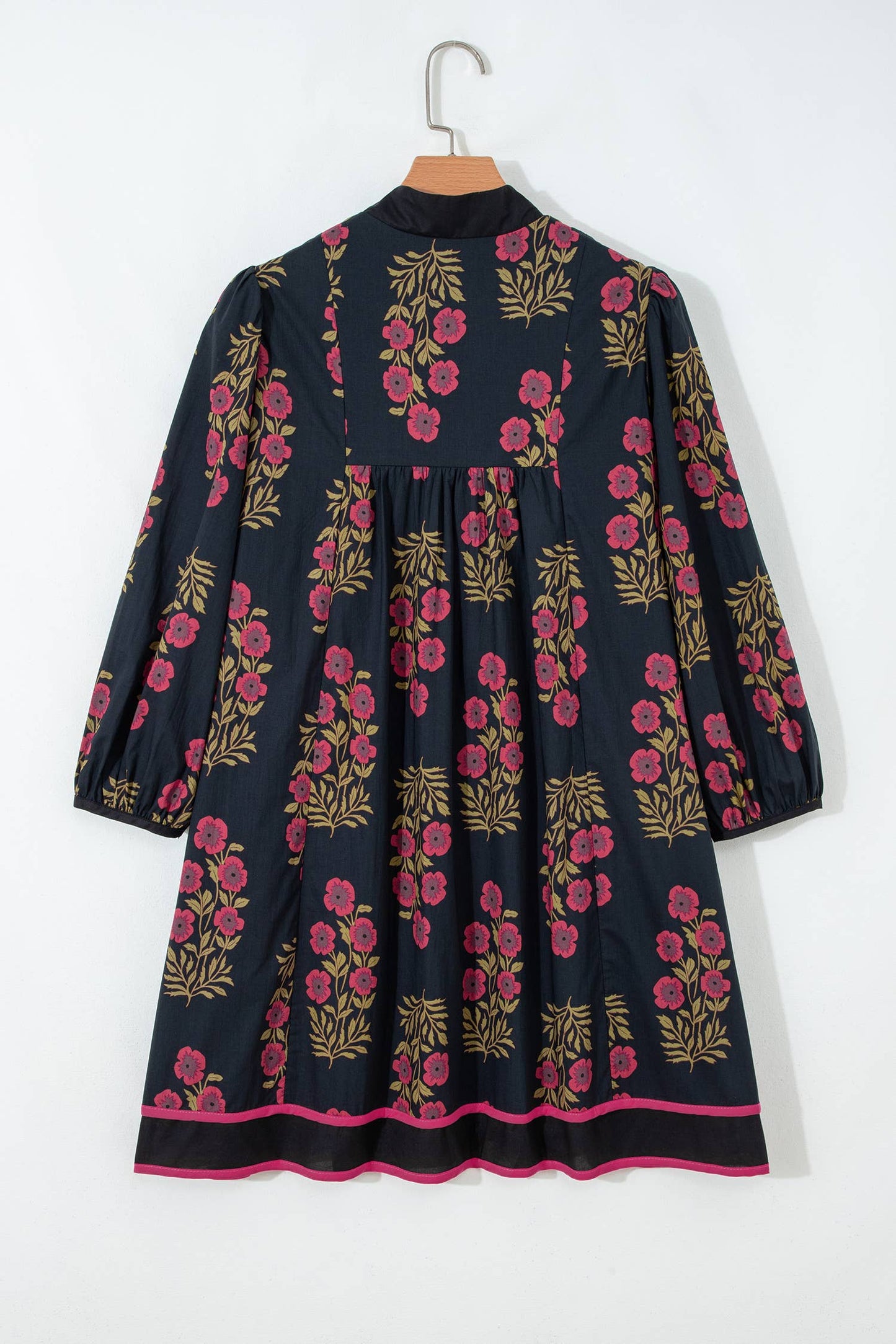 Floral Piping Trim Bracelet Sleeve Babydoll Dress