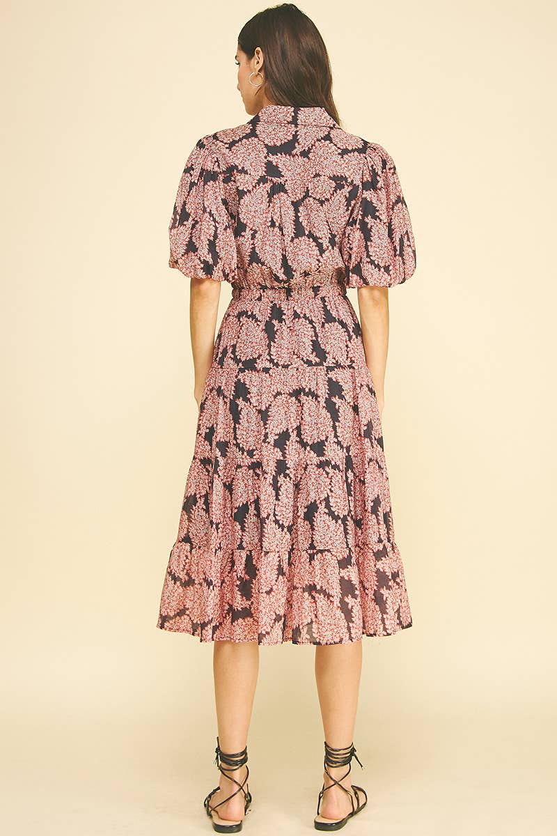 Floral Button Down Tiered Midi Dress