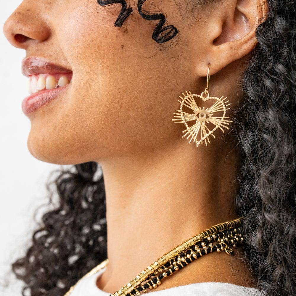 Valerie Heart Burst Drop Earrings Brass