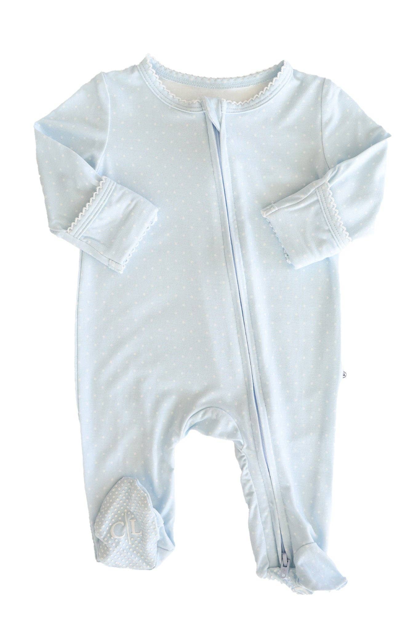 Picot Trim Bamboo Zipper Footie (Wholesale)