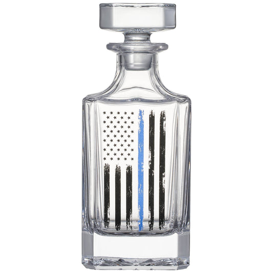 Police Tactical Blue Tattered American Flag Whiskey Gift Set