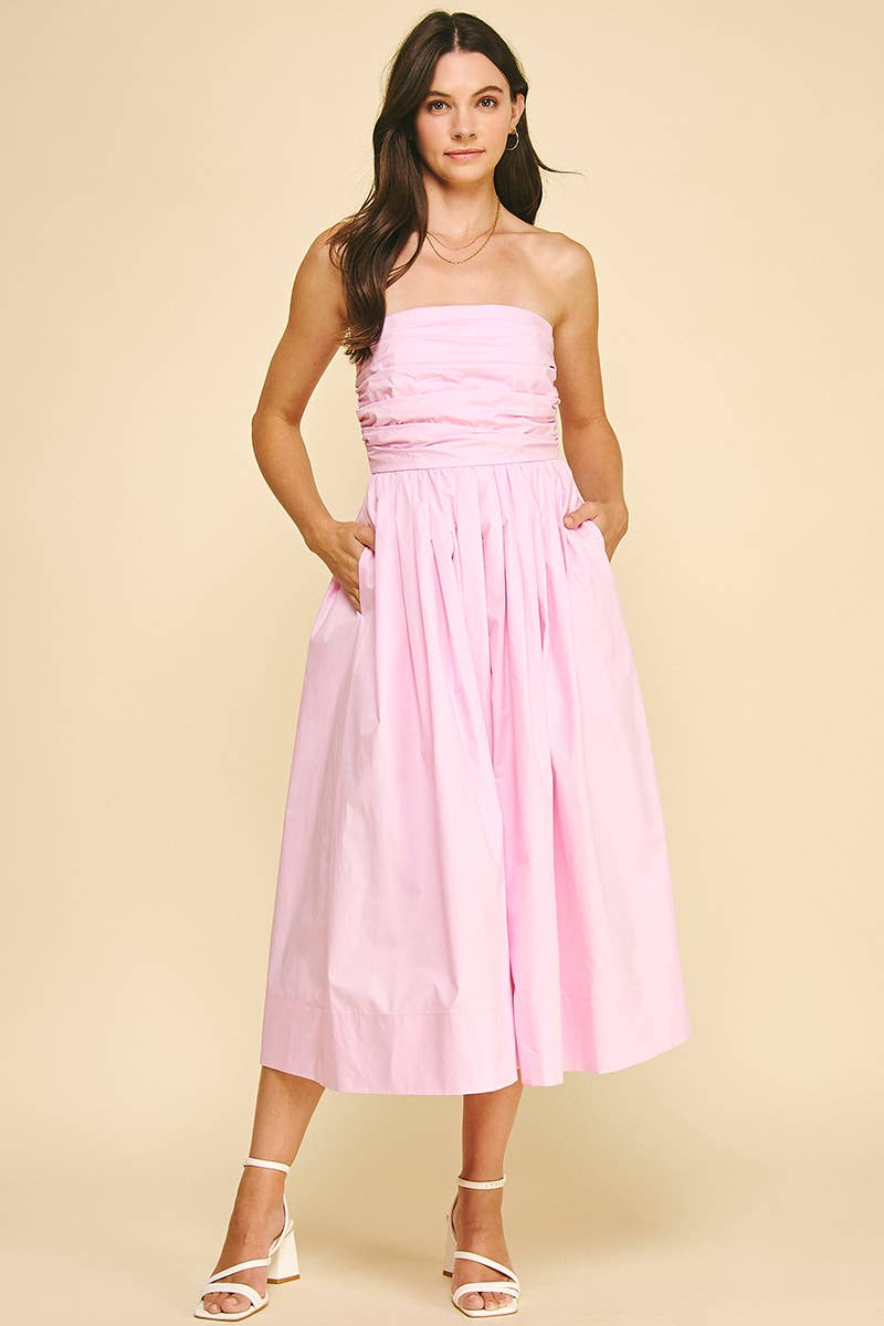 Shirring Detailed Sleeveless Midi Dress