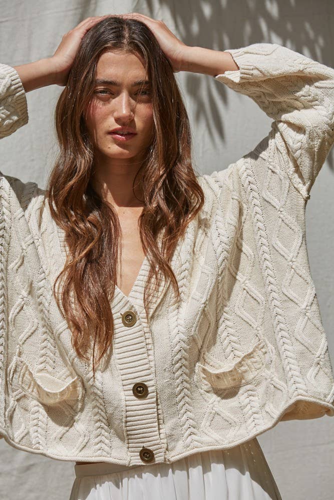 Knit Sweater Cotton V-Neck Cable Knit Cardigan Top