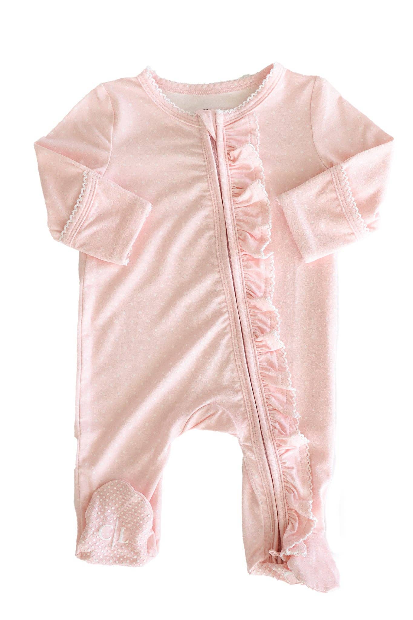 Picot Trim Bamboo Zipper Footie (Wholesale)