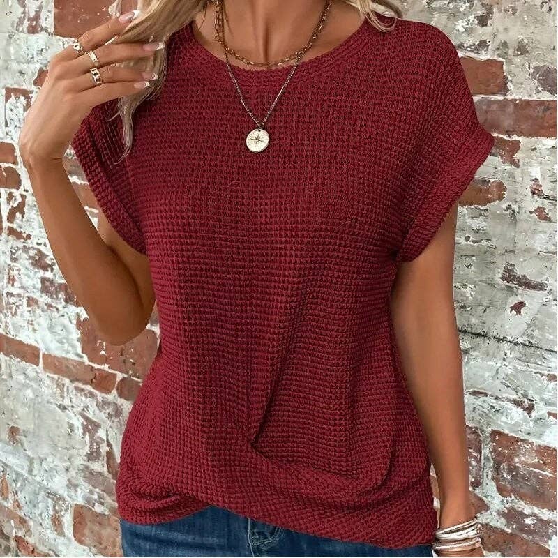 Round Neck Twist Short Sleeve T-Shirt