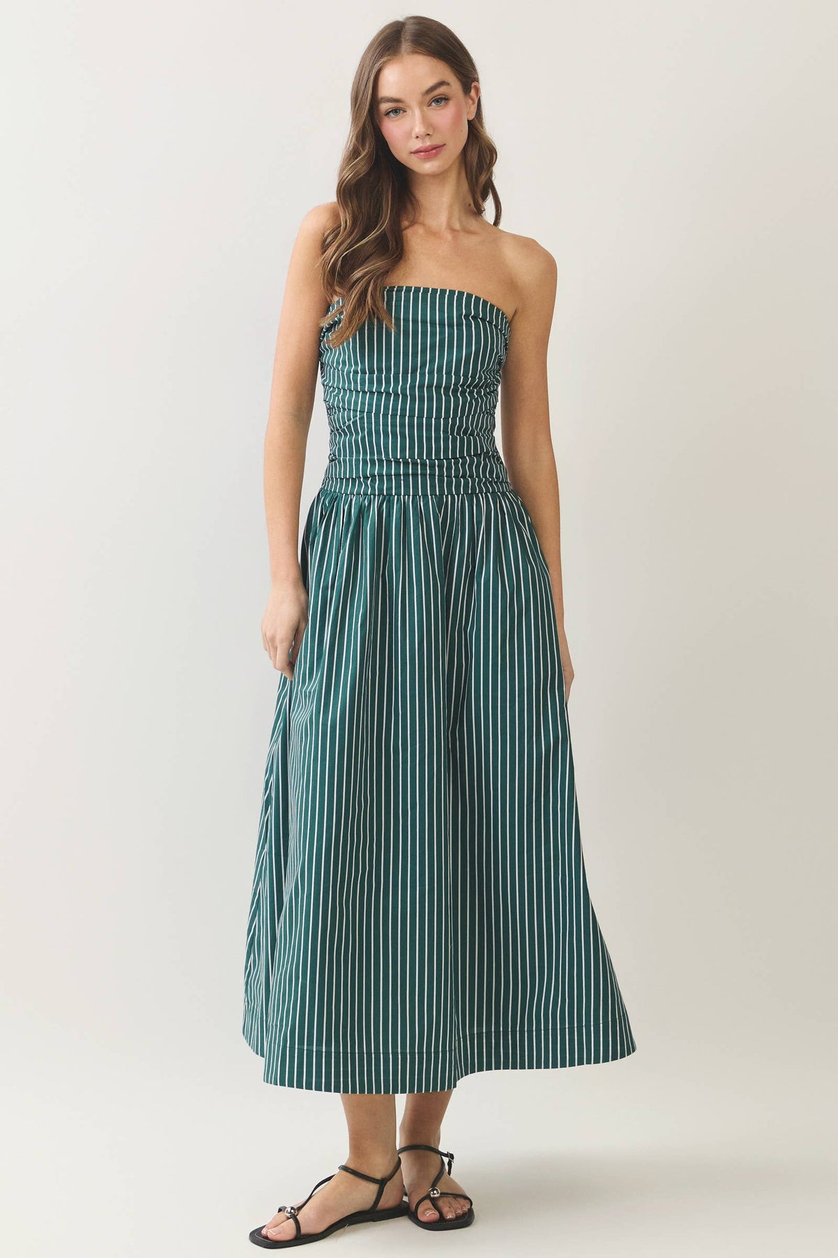 Striped Smocked Tube Midi Dress