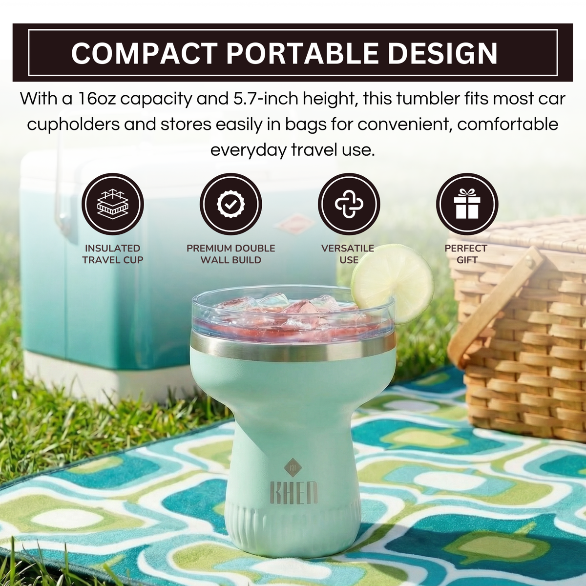 Double Wall Insulated Margarita Tumbler - Sea Glass