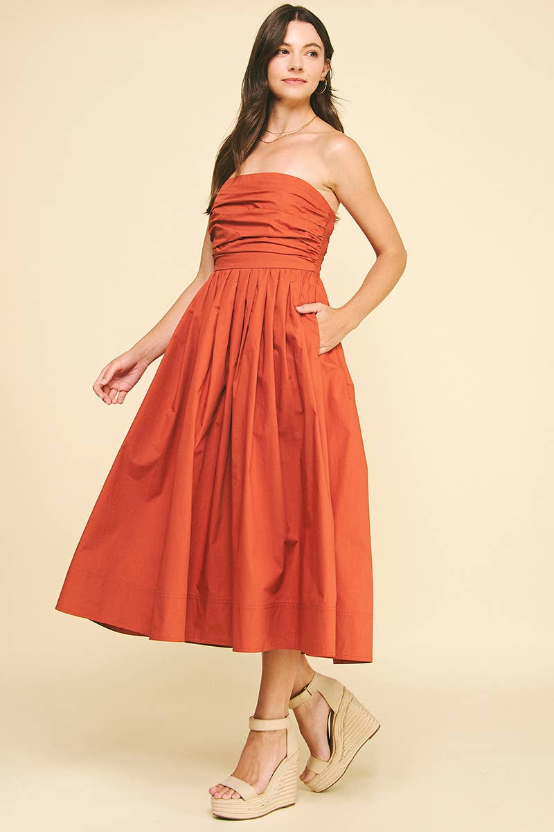 Shirring Detailed Sleeveless Midi Dress