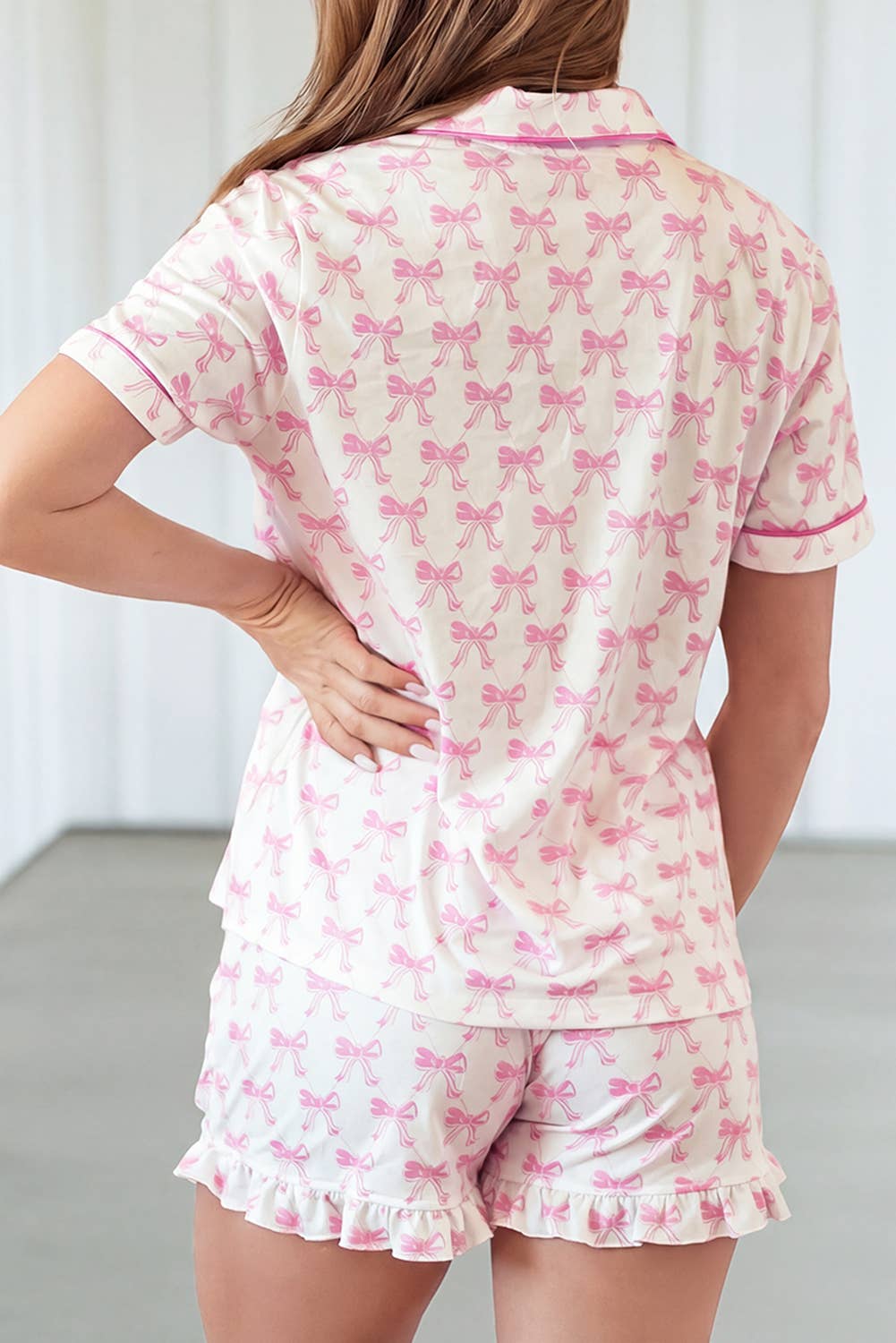 Bowknot Print Short Sleeve and Shorts Pajama Set