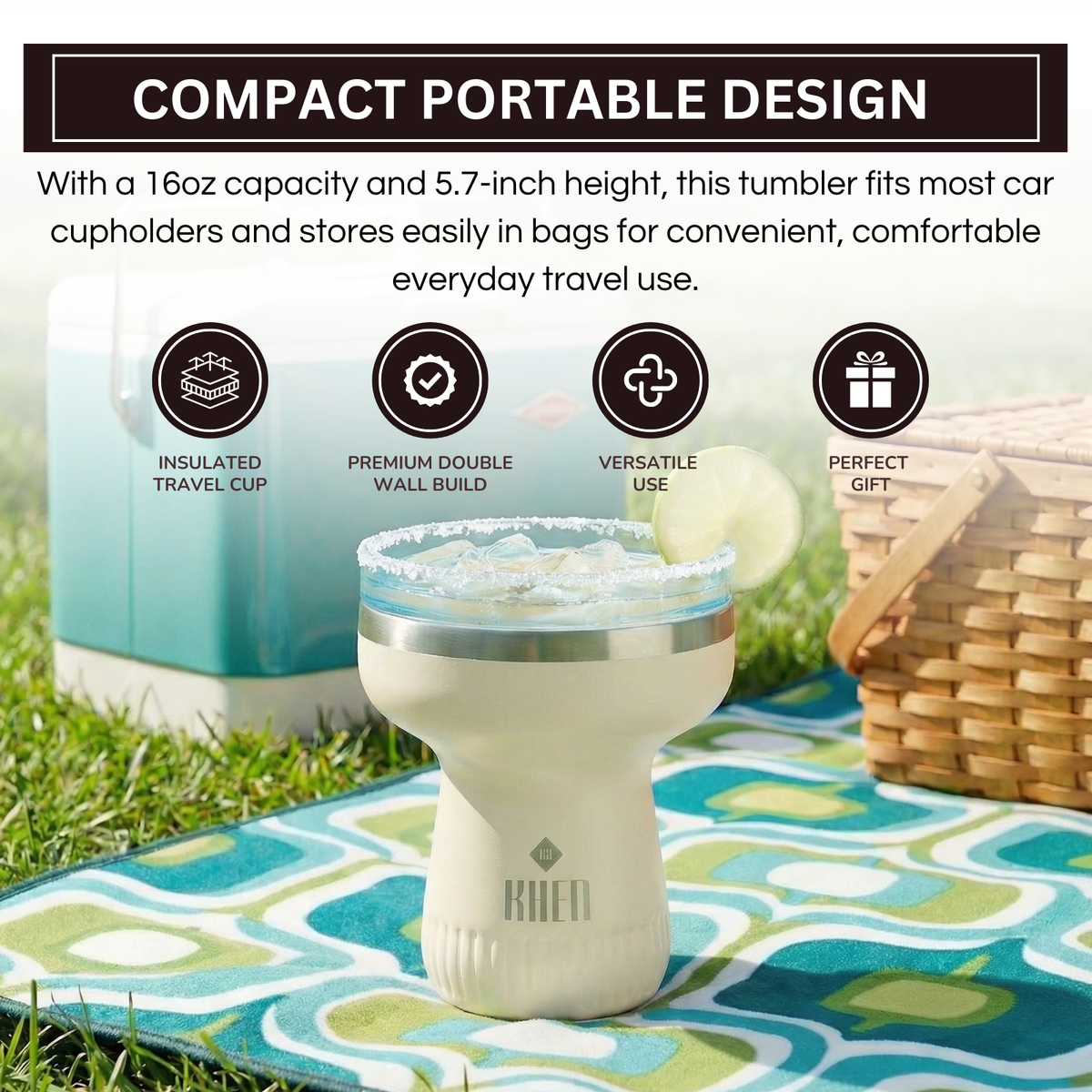 Double Wall Insulated Margarita Tumbler - Cream