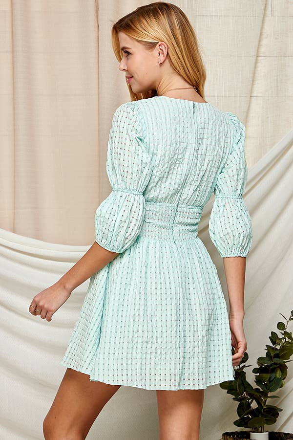 Outdoor Chic Deep V-Neck Dress with Puffy Sleeves