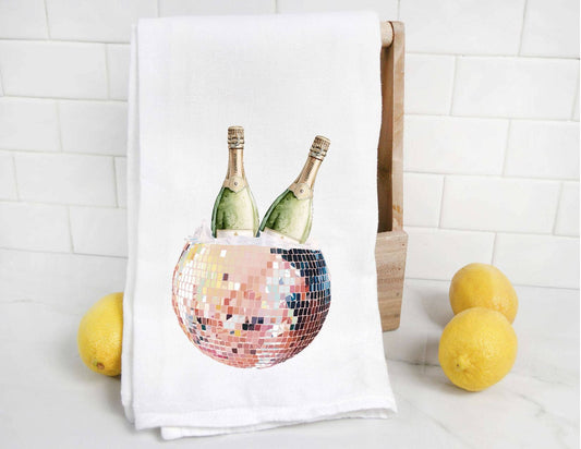 Disco Ball Champagne Tea Towel