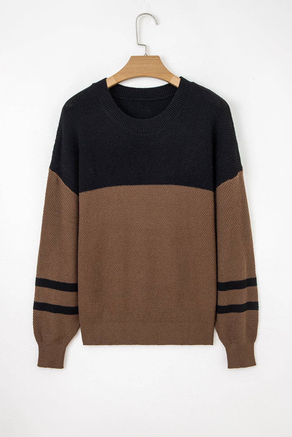 Color Block Knit Striped Sleeve Detail Casual Sweater