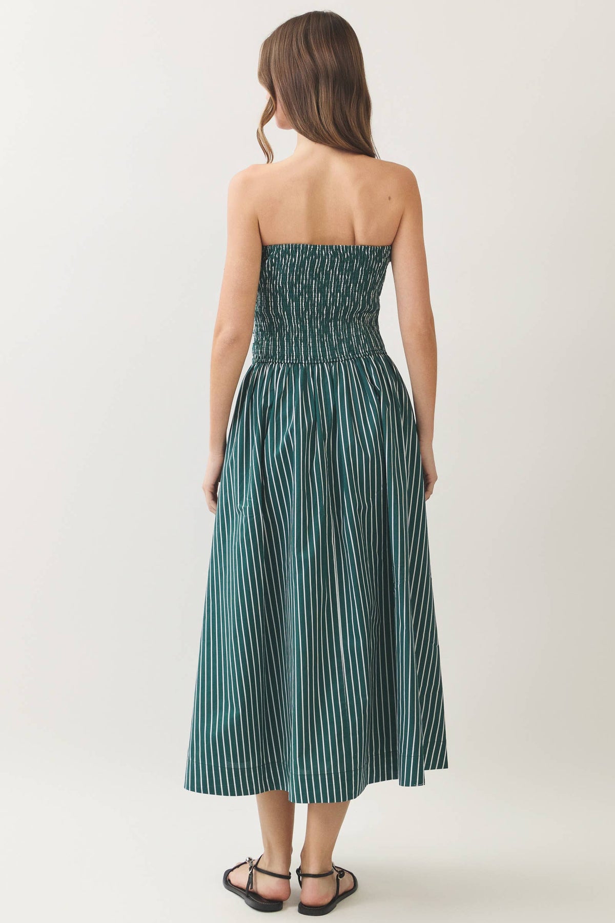 Striped Smocked Tube Midi Dress