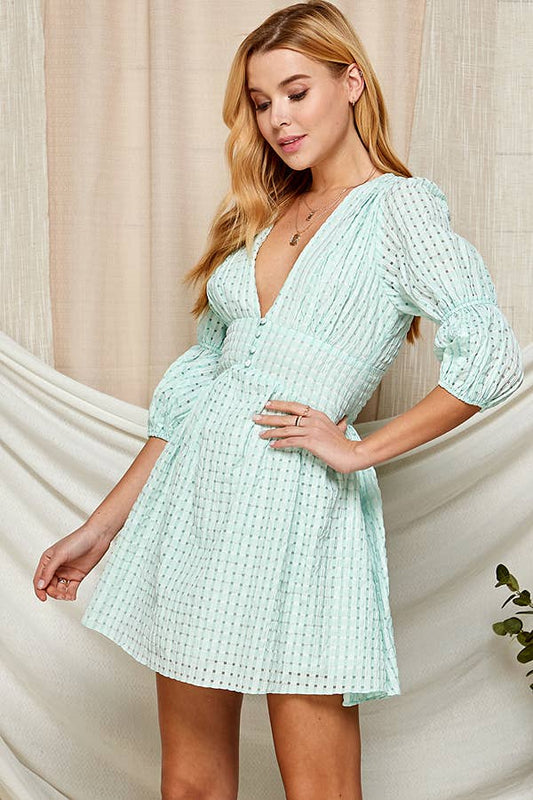 Outdoor Chic Deep V-Neck Dress with Puffy Sleeves