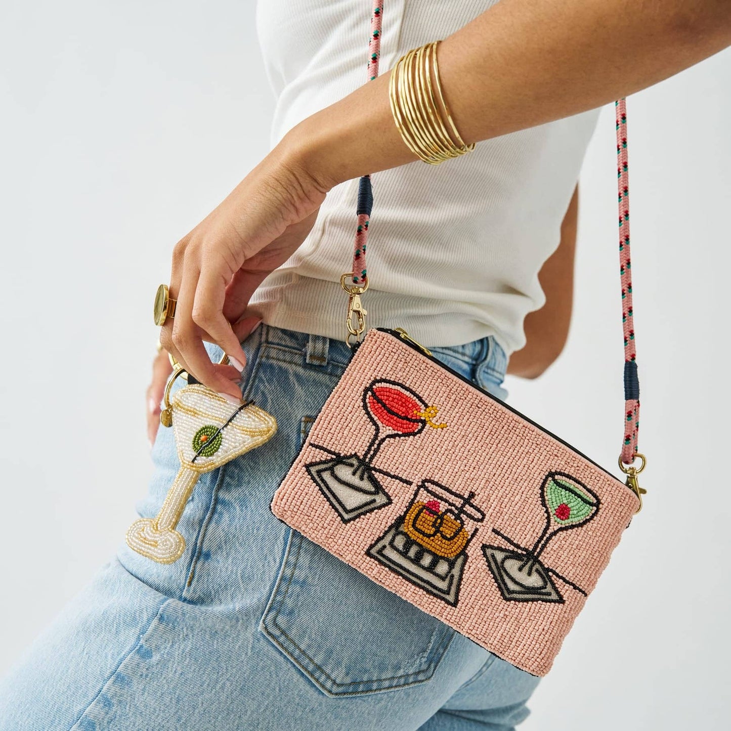 Leila Assorted Drink Seed Bead Clutch With Strap