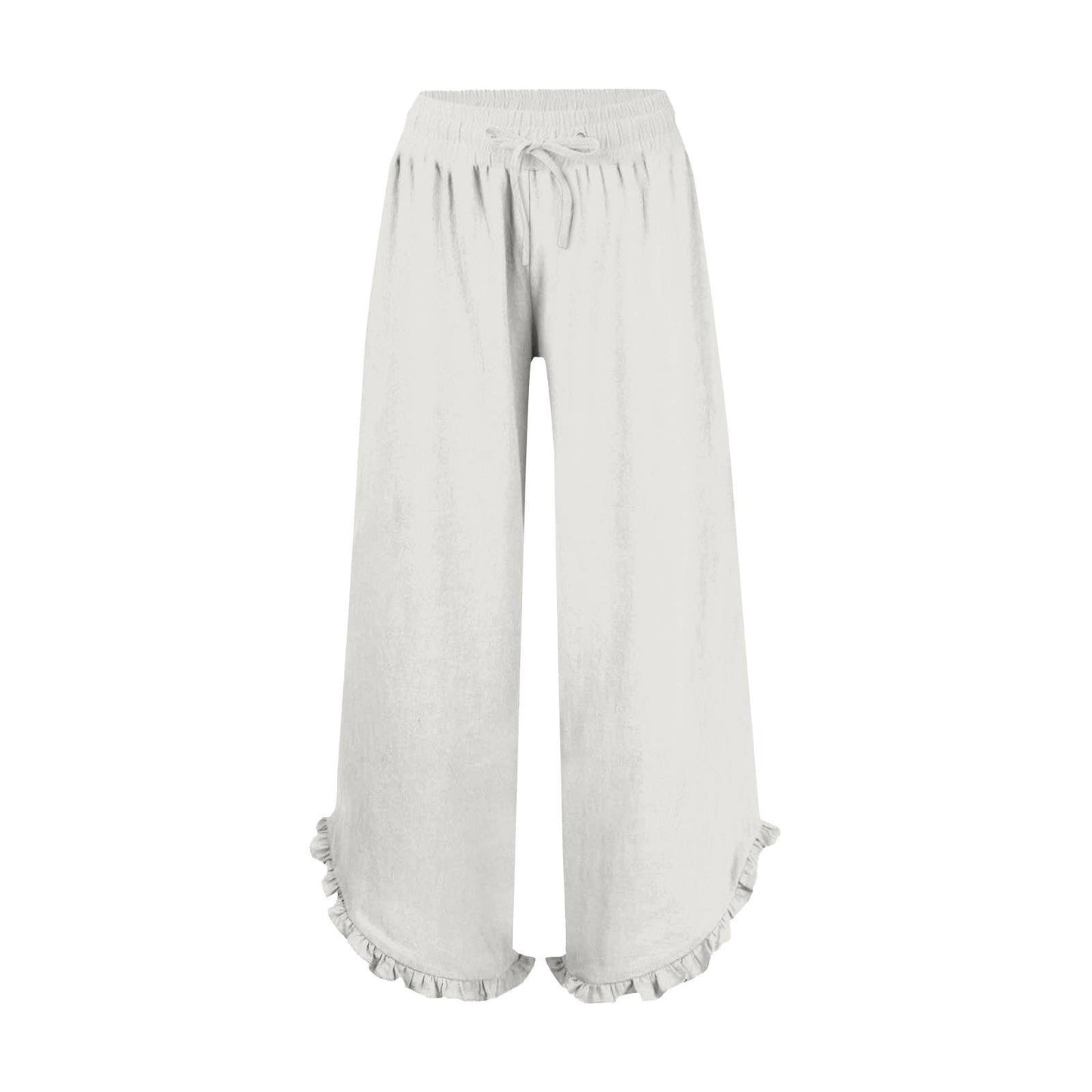 Casual Crop Pants Ruffle Hem Wide-Leg Pants