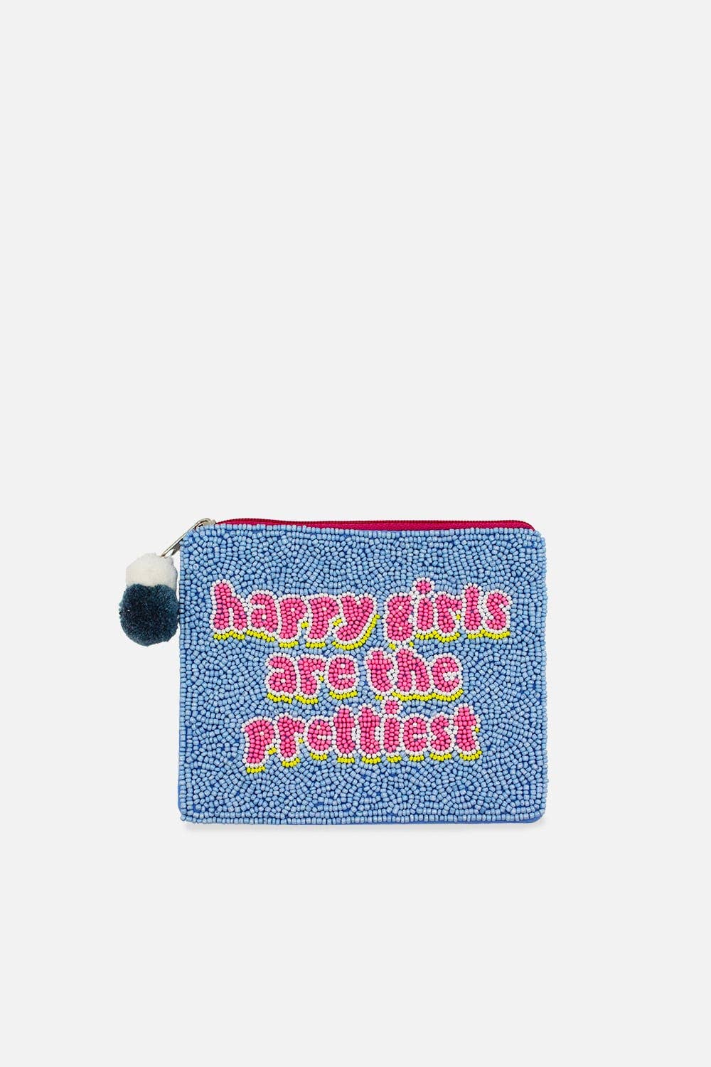 Happy Girls Are The Prettiest Beaded Pouch