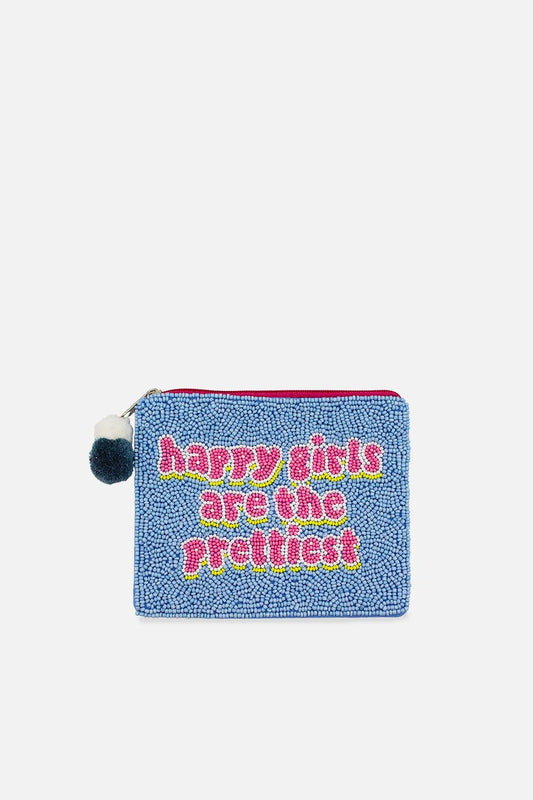 Happy Girls Are The Prettiest Beaded Pouch