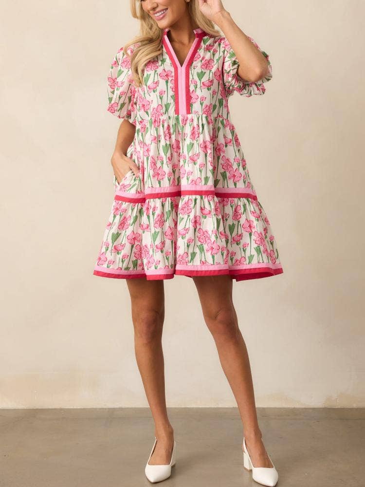 Blue wildflowers Floral V-neck mini dress A-line dress