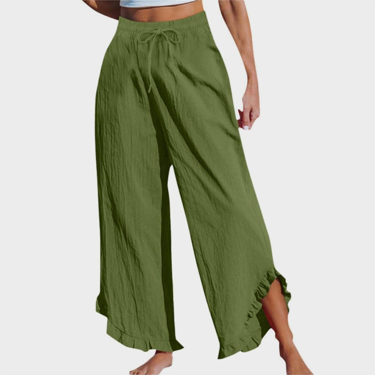Casual Crop Pants Ruffle Hem Wide-Leg Pants