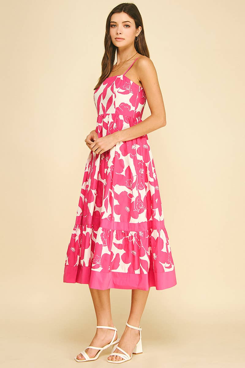 Bold Floral Tiered Midi Dress