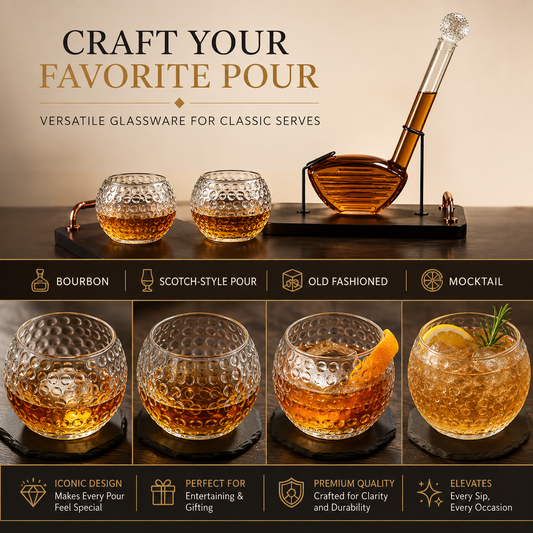 Golf Club Whiskey Decanter Set with 2 Crystal Glasses, 28.7