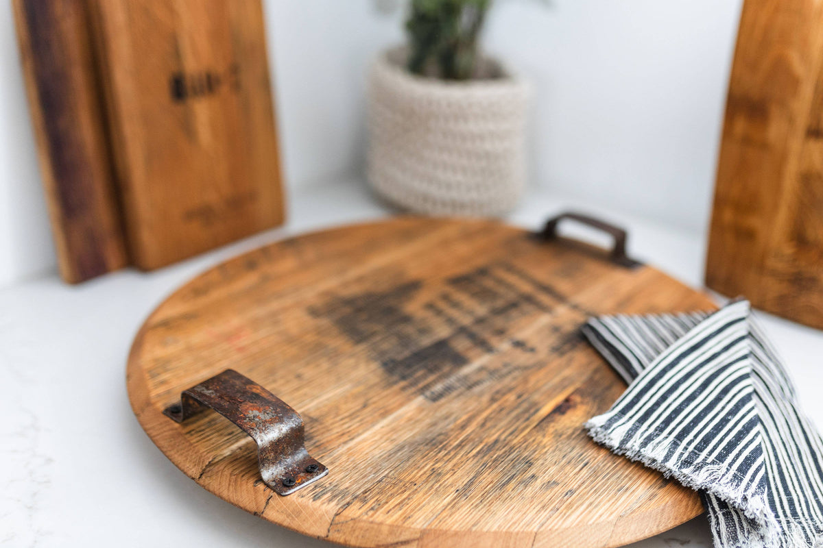 Whiskey Barrel Head Tray