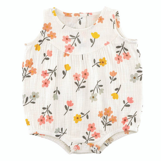 Sleeveless Muslin Romper - Floral