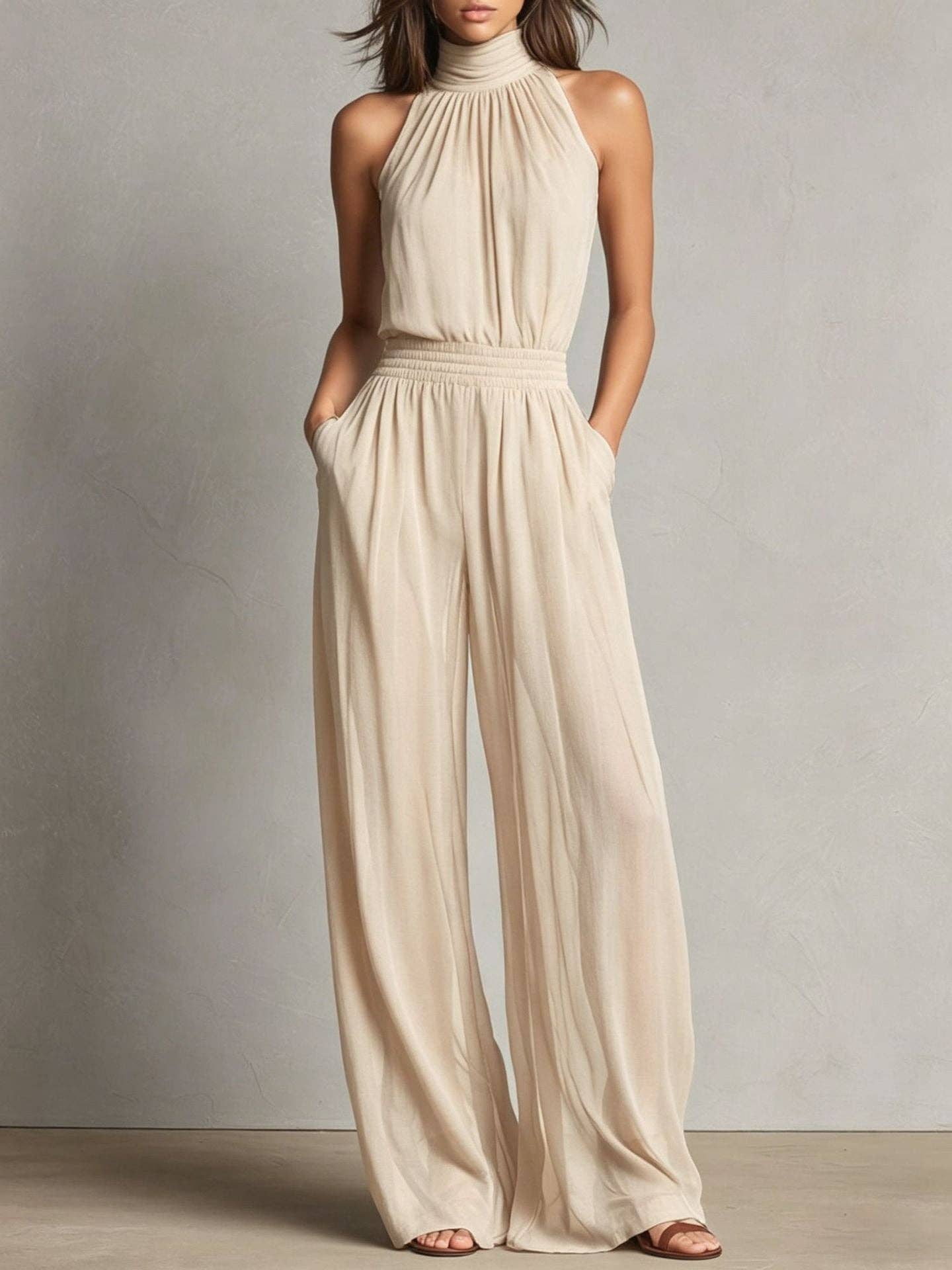 Women's Casual Sleeveless Wide-Leg Jumpsuit