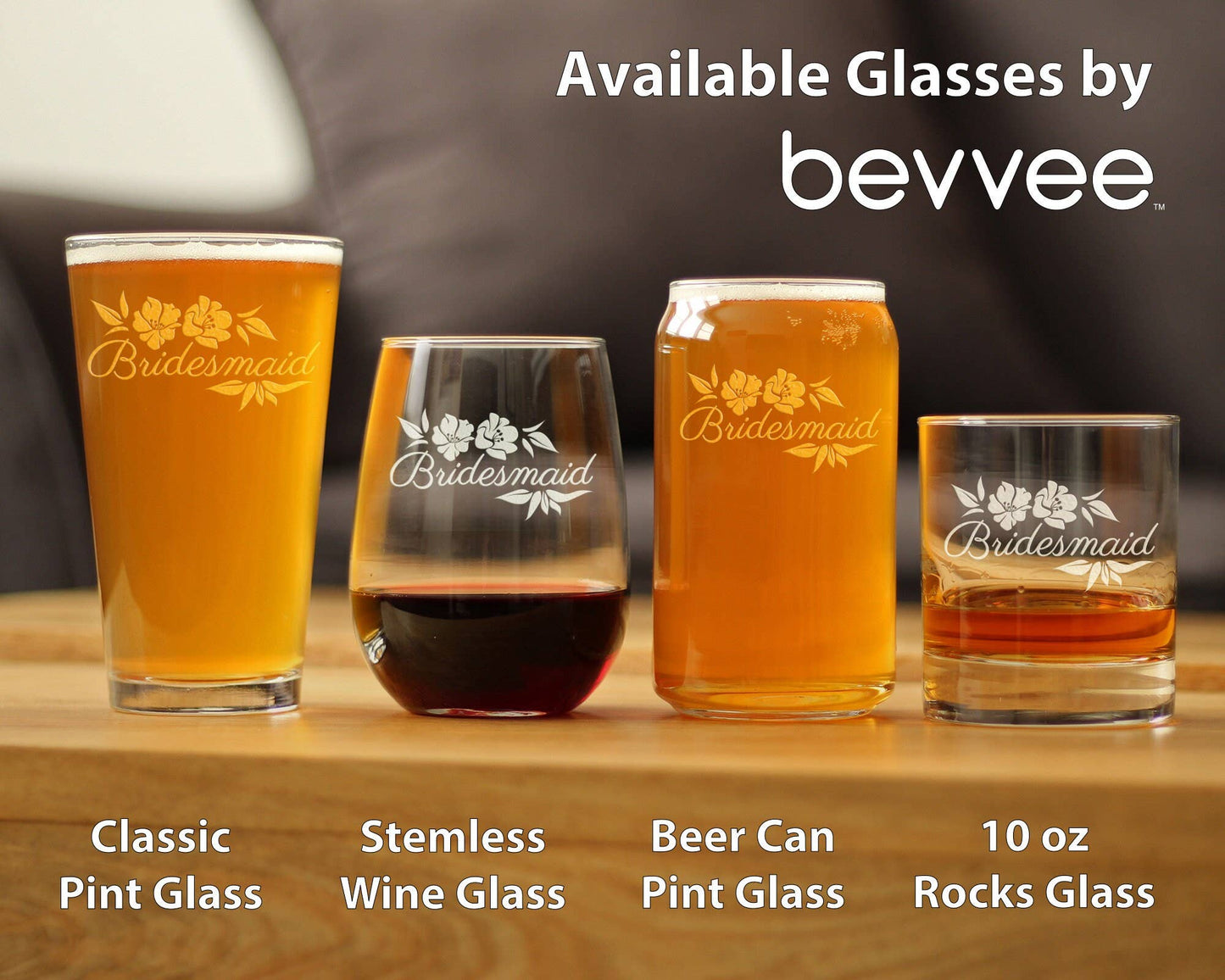 Wedding Bridesmaid Stemless Wine Glass