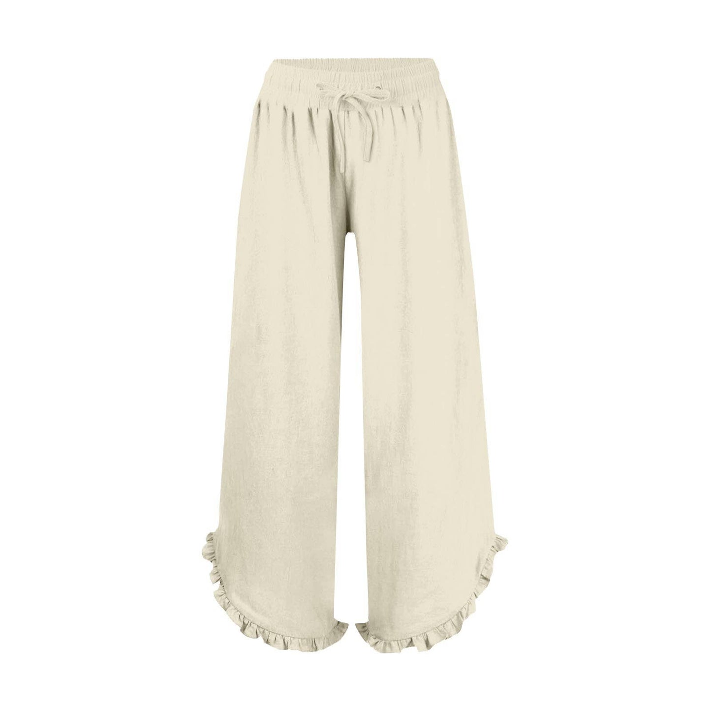 Casual Crop Pants Ruffle Hem Wide-Leg Pants