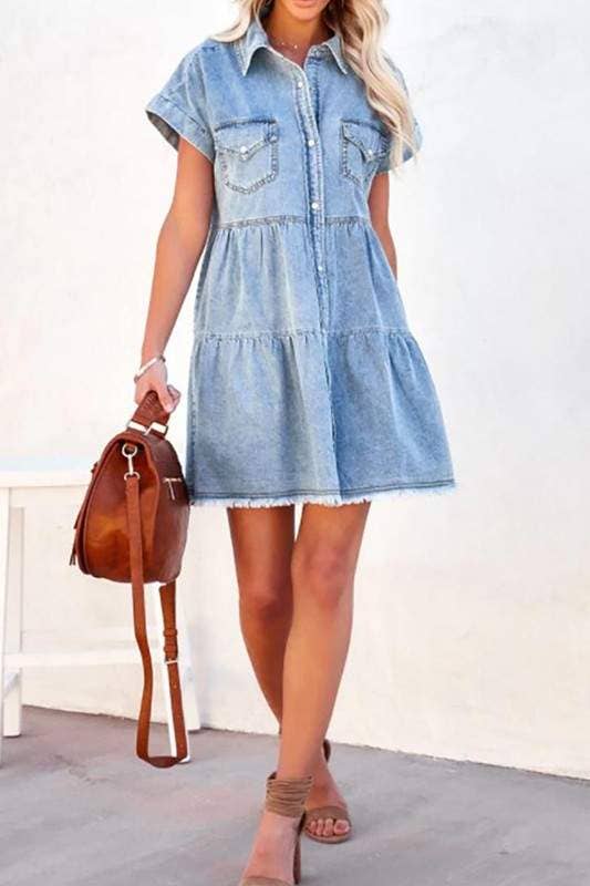Chic Denim Button Front Dress for Everyday Boutique Styling