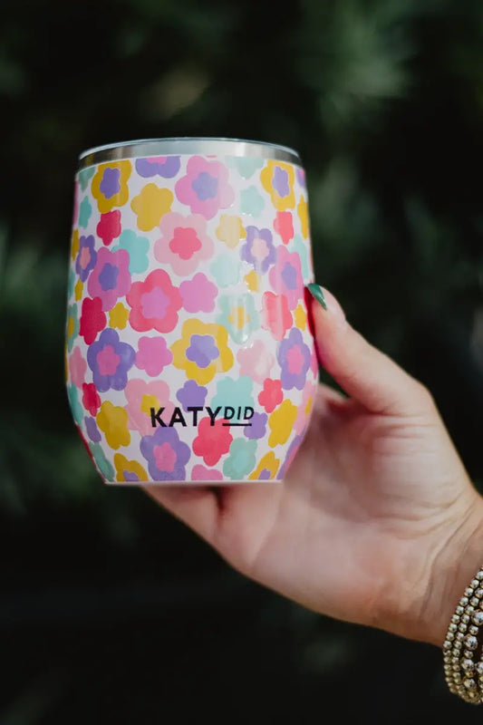 Groovy Multicolored Flowers Wine Tumbler