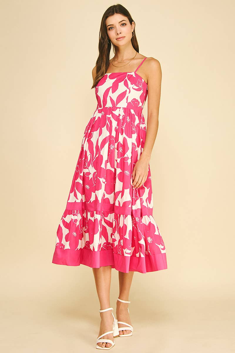 Bold Floral Tiered Midi Dress