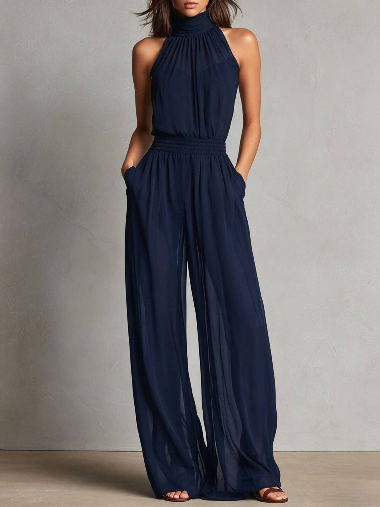 Women's Casual Sleeveless Wide-Leg Jumpsuit