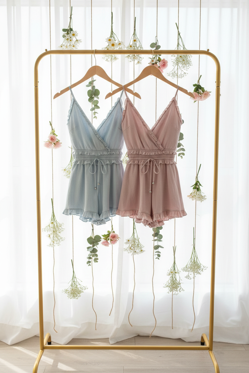 Outdoor Chic Ruffle Romper with Waist Tie 5099IMR
